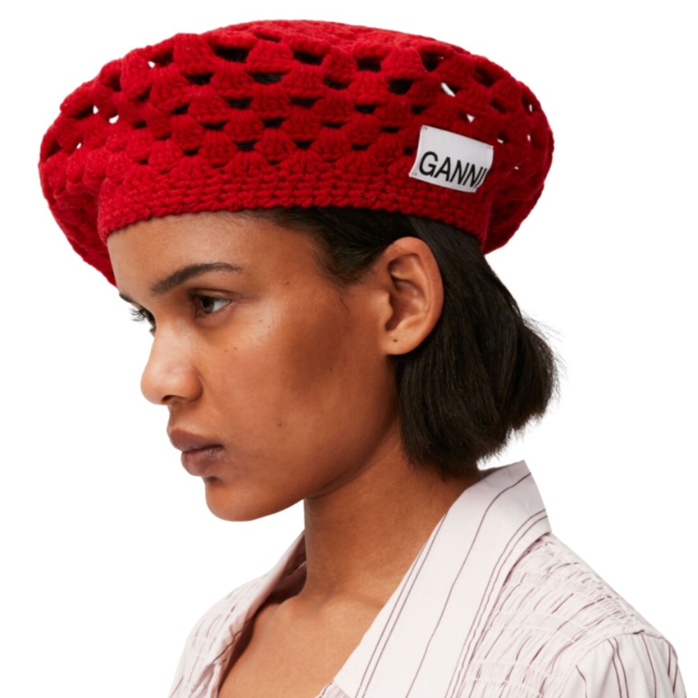 GANNI Wool Crochet Beret